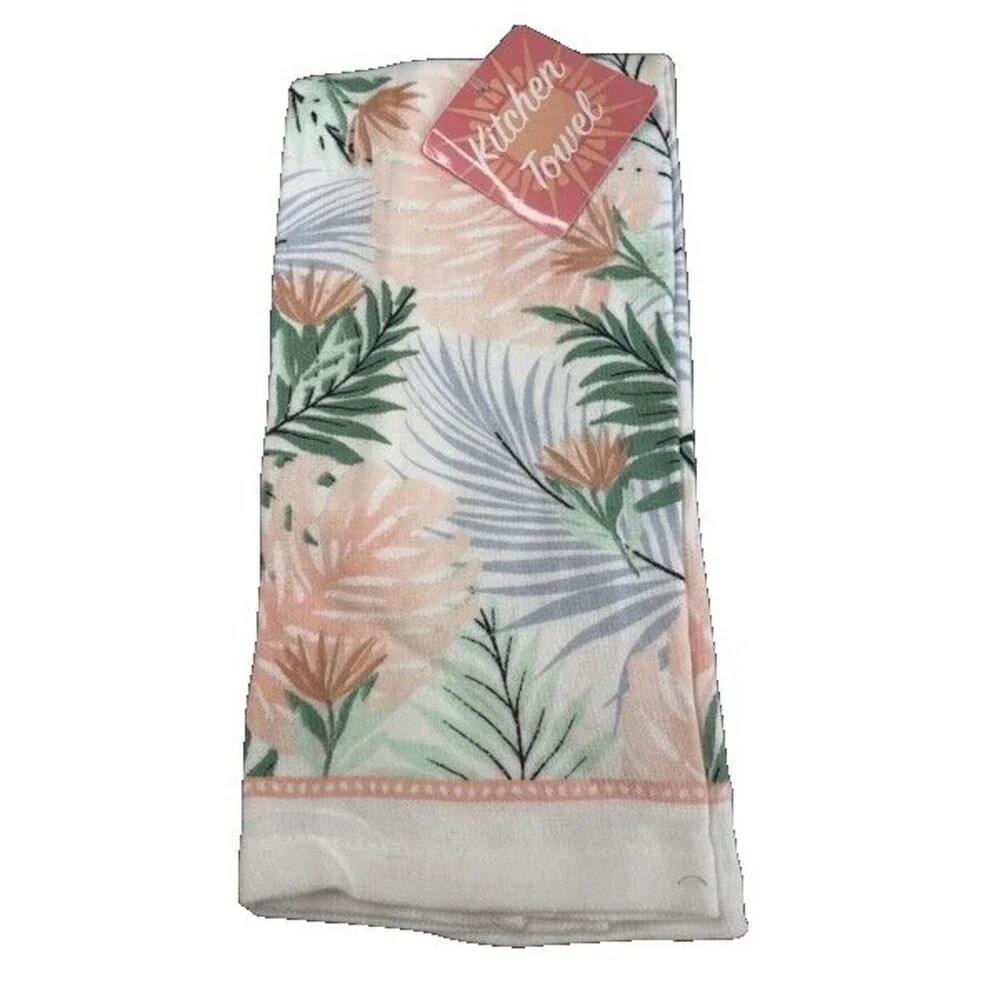 Pink Palm Kitchen Dish Towels Oven Mitt Potholder Beach Summer House Set of 4